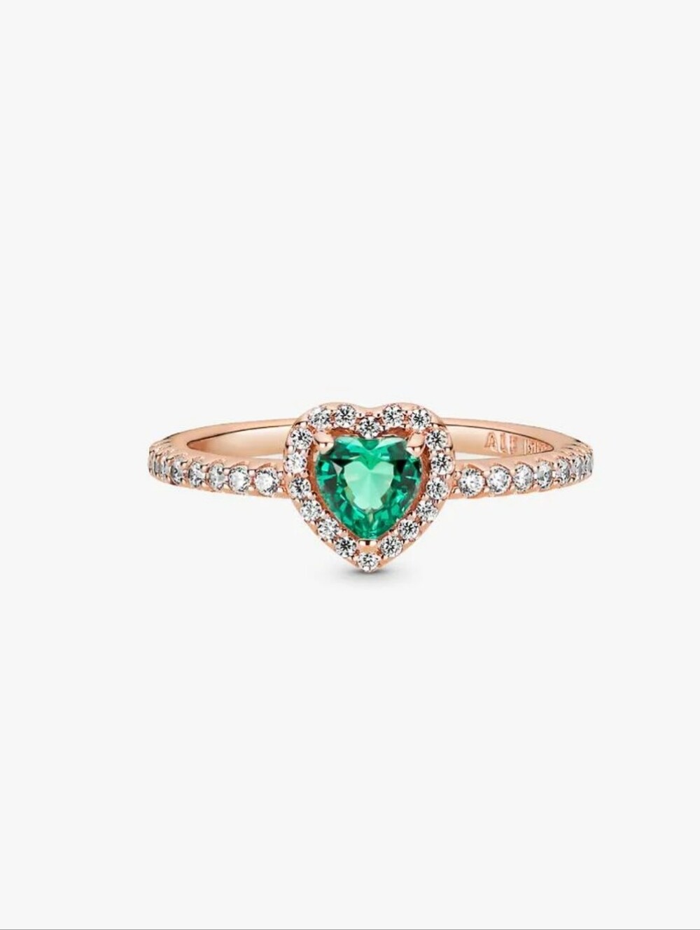 Pandora Rose Gold Heart Ring with Emerald Green Center - Picture 3 of 6